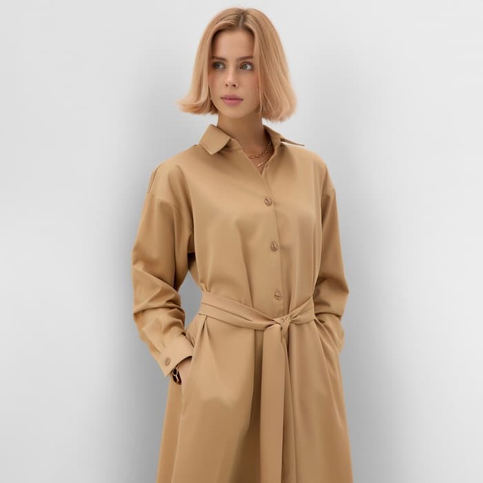 Платье миди женское MINAKU: Casual collection, бежевое, размер 48