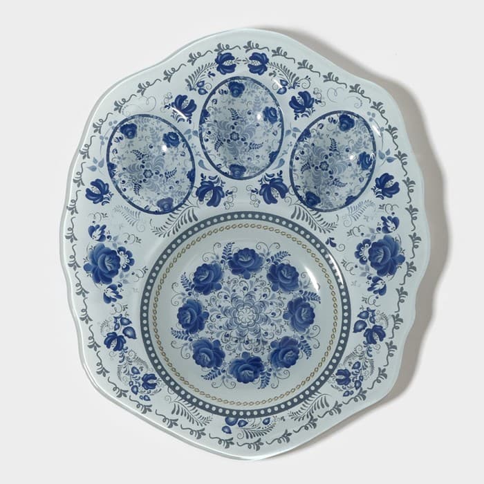 Подставка для яиц Доляна «Цветочная роспись», 3 ячейки, 21×18 см, стекло, белая
