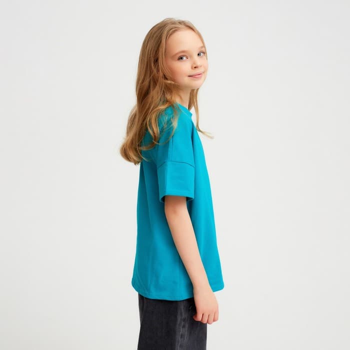 Футболка детская MINAKU: Basic line kids, бирюзовая, рост 116 см