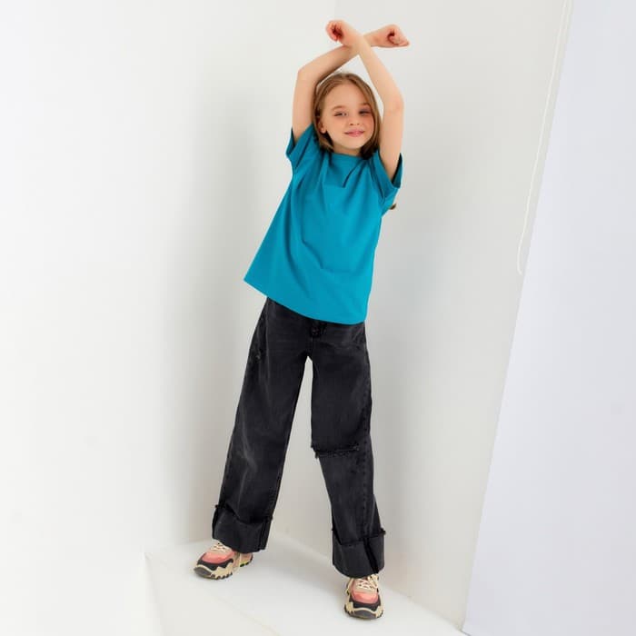 Футболка детская MINAKU: Basic line kids, бирюзовая, рост 116 см
