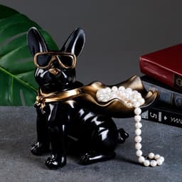 Подставка для мелочей «Фигурка. Бульдог в плаще», полистоун, чёрная, 23×20×13 см