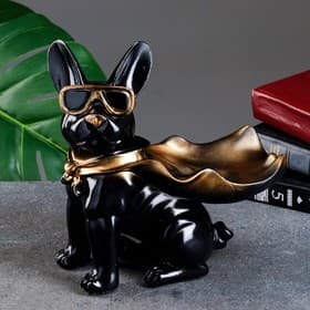 Подставка для мелочей «Фигурка. Бульдог в плаще», полистоун, чёрная, 23×20×13 см