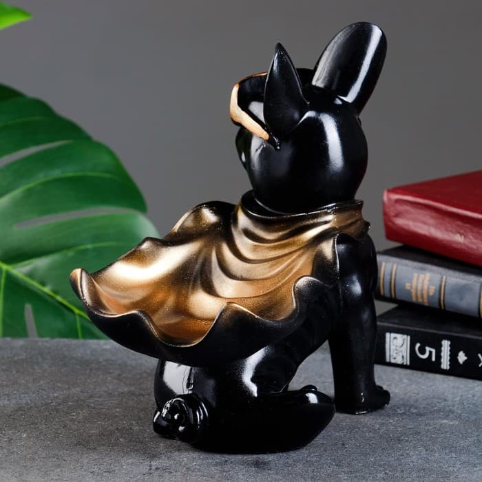 Подставка для мелочей «Фигурка. Бульдог в плаще», полистоун, чёрная, 23×20×13 см