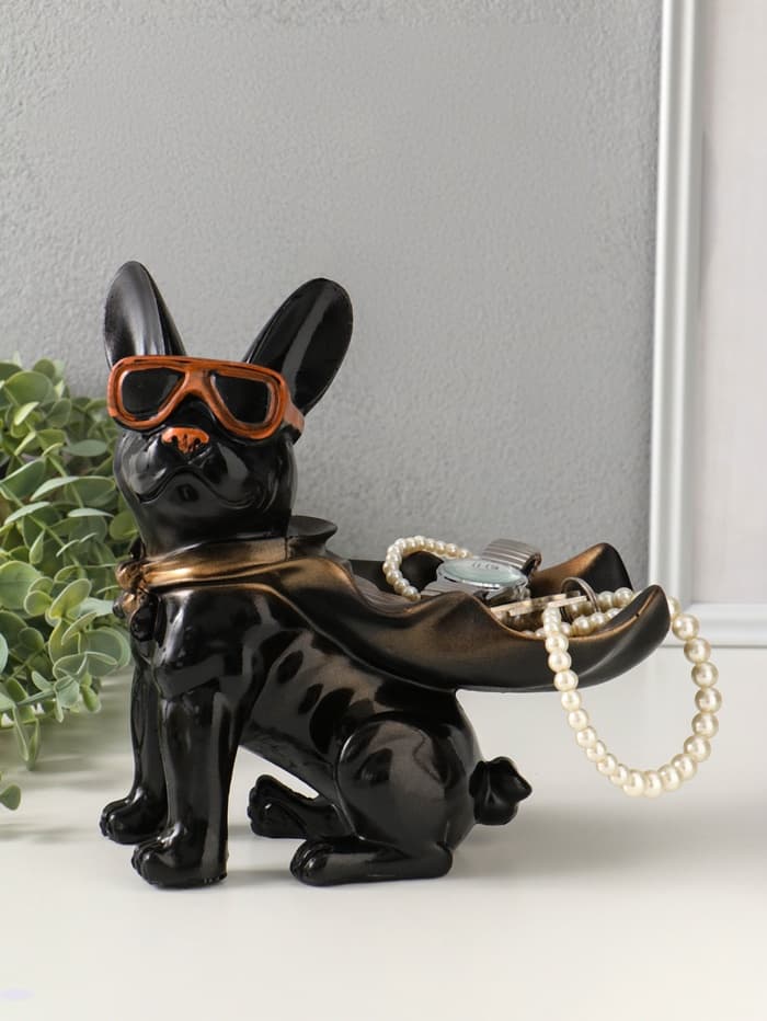 Подставка для мелочей «Фигурка. Бульдог в плаще», полистоун, чёрная, 23×20×13 см