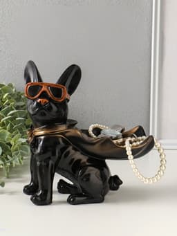 Подставка для мелочей «Фигурка. Бульдог в плаще», полистоун, чёрная, 23×20×13 см