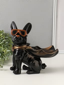 Подставка для мелочей «Фигурка. Бульдог в плаще», полистоун, чёрная, 23×20×13 см