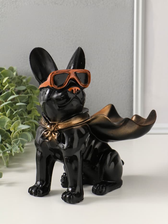 Подставка для мелочей «Фигурка. Бульдог в плаще», полистоун, чёрная, 23×20×13 см