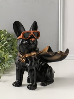 Подставка для мелочей «Фигурка. Бульдог в плаще», полистоун, чёрная, 23×20×13 см