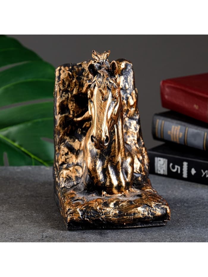 Подставка для книг на полку «Лошадь», 19×11×10 см, полистоун под бронзу
