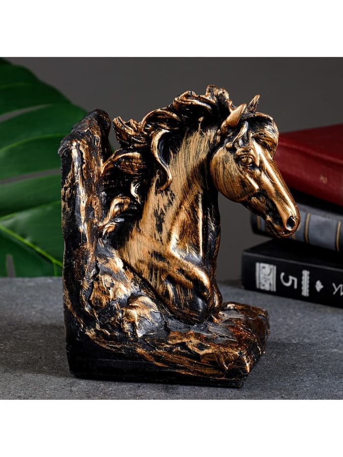 Подставка для книг на полку «Лошадь», 19×11×10 см, полистоун под бронзу