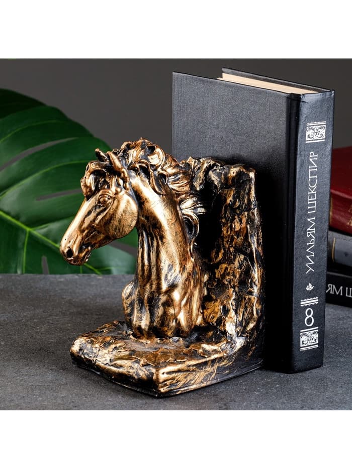 Подставка для книг на полку «Лошадь», 19×11×10 см, полистоун под бронзу
