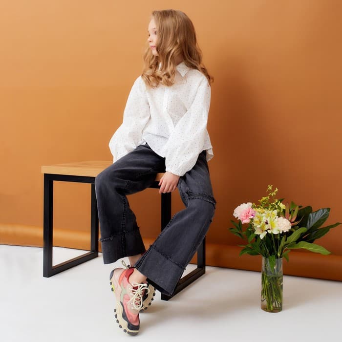 Рубашка для девочки в горошек MINAKU: Cotton collection, белая, рост 104 см