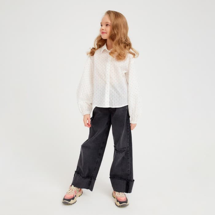 Рубашка для девочки в горошек MINAKU: Cotton collection, белая, рост 110 см