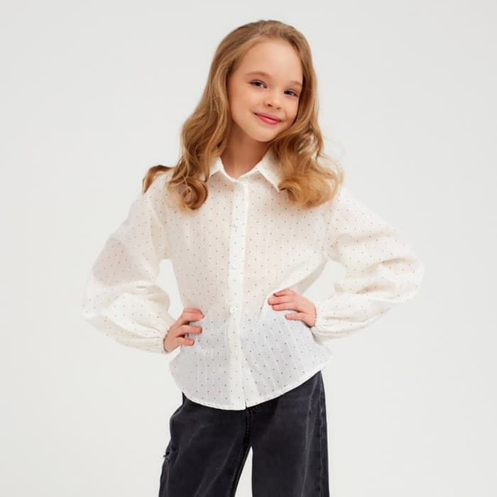 Рубашка для девочки в горошек MINAKU: Cotton collection, белая, рост 110 см