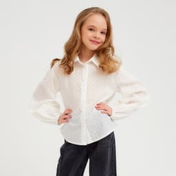 Рубашка для девочки в горошек MINAKU: Cotton collection, белая, рост 110 см