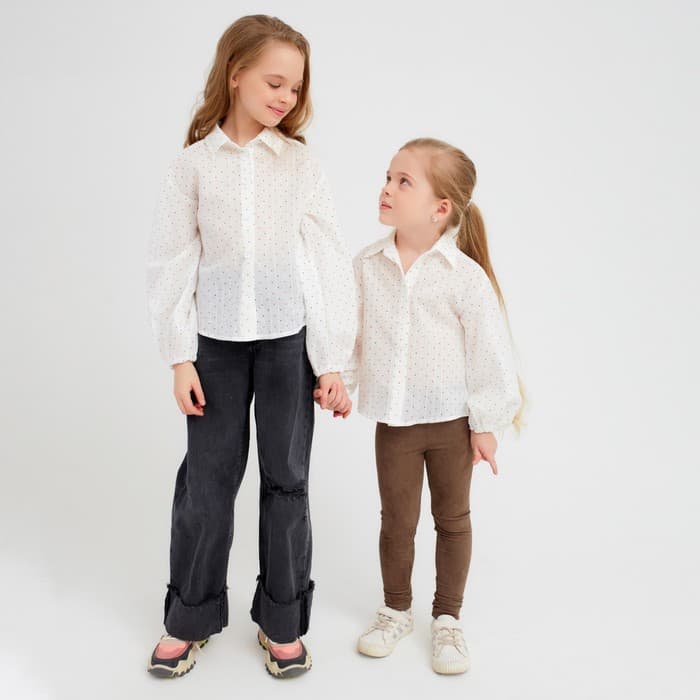 Рубашка для девочки в горошек MINAKU: Cotton collection, белая, рост 110 см