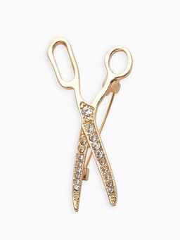 Брошь «Ножницы», белая в золоте