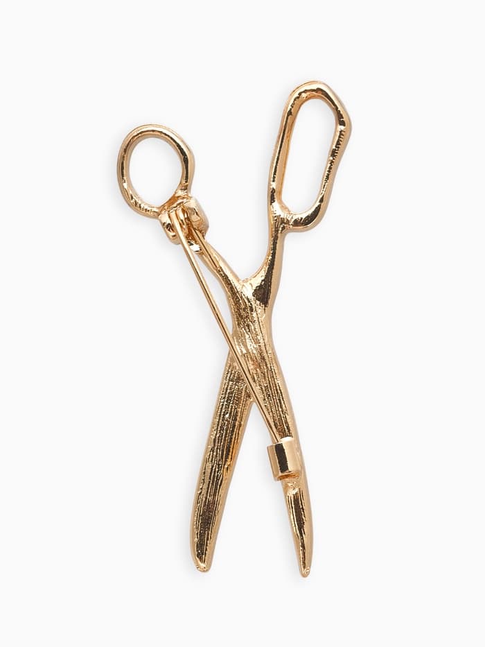 Брошь «Ножницы», белая в золоте