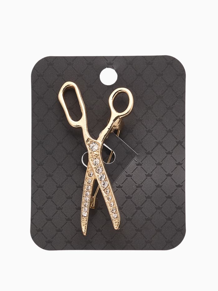 Брошь «Ножницы», белая в золоте