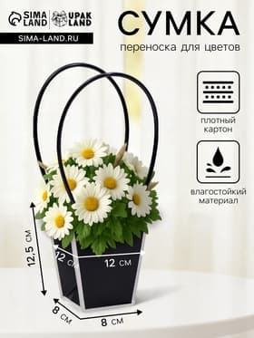 Сумка для цветов чёрная влагостойкая, 12×12 - 8×8 - 12.5 см