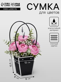 Сумка для цветов чёрная влагостойкая, 12×12 - 8×8 - 12.5 см
