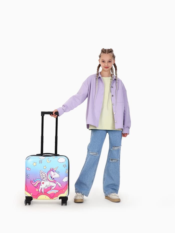 Чемодан детский 20", 41 л, отдел на молнии, с принтом, розовый/разноцветный