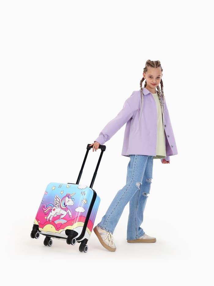 Чемодан детский 20", 41 л, отдел на молнии, с принтом, розовый/разноцветный