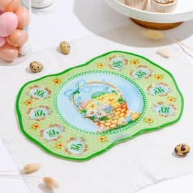 Подставка для яиц 8 ячеек Доляна «Пасхальные цыплята», 35×24.5 см, стекло, зелёная