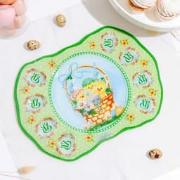 Подставка для яиц 8 ячеек Доляна «Пасхальные цыплята», 35×24.5 см, стекло, зелёная