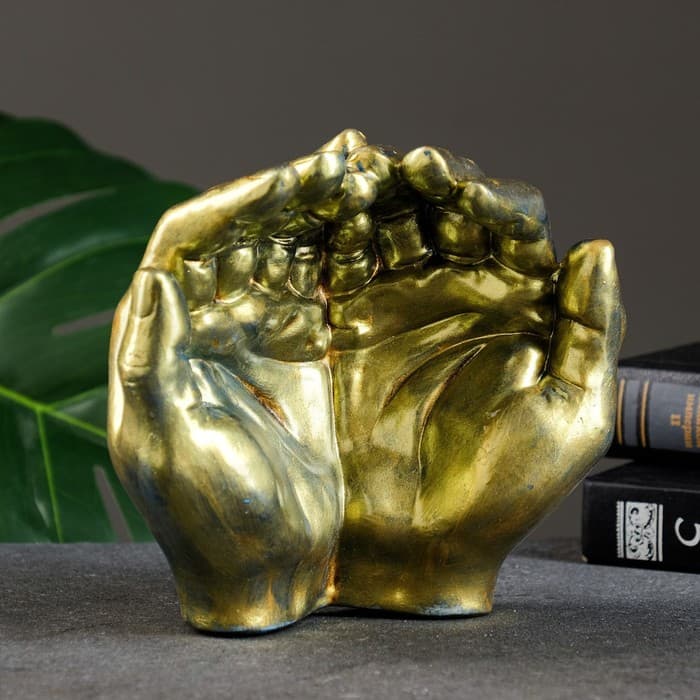 Подставка для мелочей «Ладони», гипс под состаренное золото, 15×16×7 см