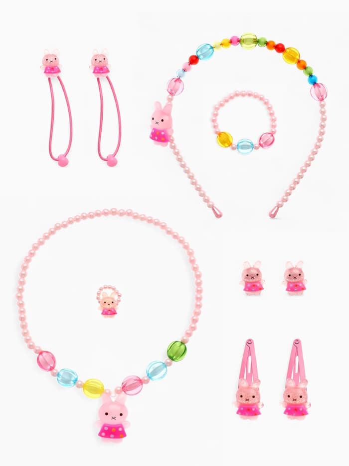 Набор детских украшений Выбражулька «Зайчики», 9 предметов: ободок, 2 резинки, 2 заколки, клипсы, кулон, браслет, кольцо, МИКС