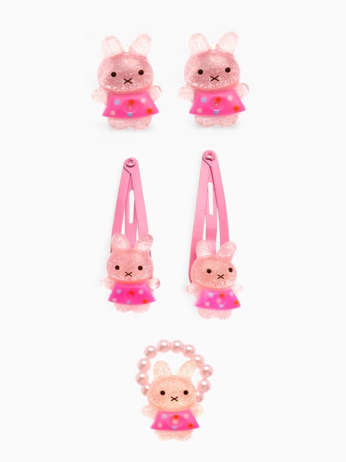 Набор детских украшений Выбражулька «Зайчики», 9 предметов: ободок, 2 резинки, 2 заколки, клипсы, кулон, браслет, кольцо, МИКС