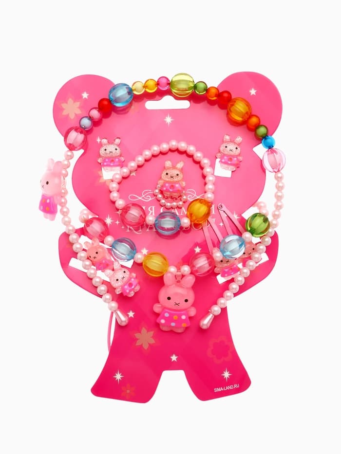 Набор детских украшений Выбражулька «Зайчики», 9 предметов: ободок, 2 резинки, 2 заколки, клипсы, кулон, браслет, кольцо, МИКС