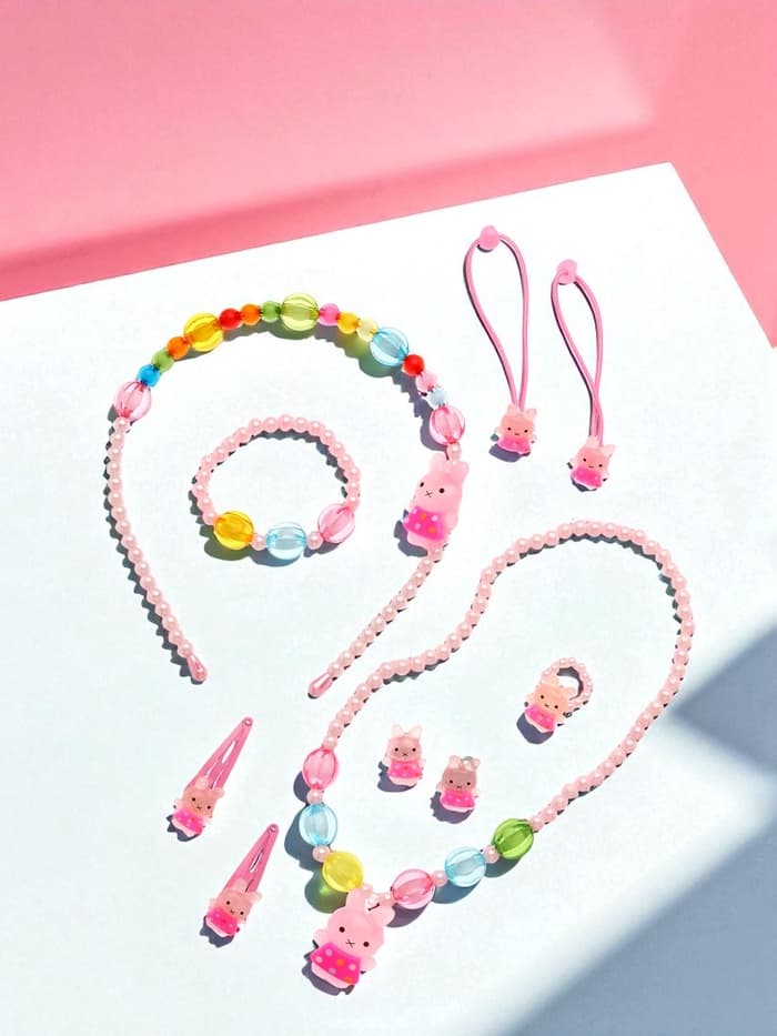 Набор детских украшений Выбражулька «Зайчики», 9 предметов: ободок, 2 резинки, 2 заколки, клипсы, кулон, браслет, кольцо, МИКС