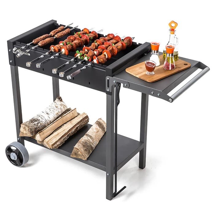 Мангал «МАН 202», 106.5×52×79.7 см, 2 мм, колёса, боковая полка