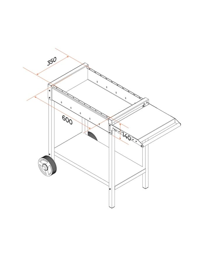 Мангал «МАН 202», 106.5×52×79.7 см, 2 мм, колёса, боковая полка