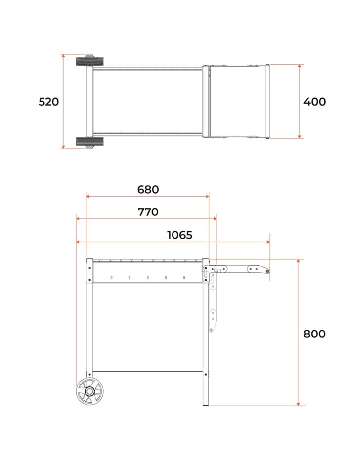 Мангал «МАН 202», 106.5×52×79.7 см, 2 мм, колёса, боковая полка