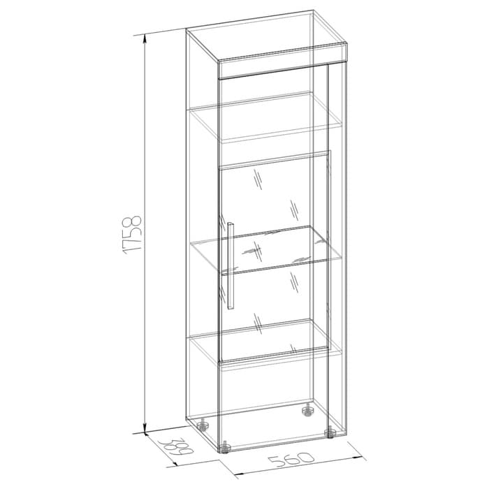 Витрина низкая «Леон 2», 560×389×1758 мм, цвет ясень анкор светлый, ателье светлый