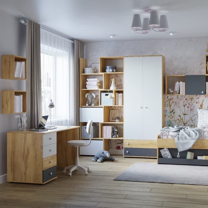 Стол письменный «Лойс 84», с тумбой, 1230×606×744 мм, цвет дуб золотистый/белый/графит