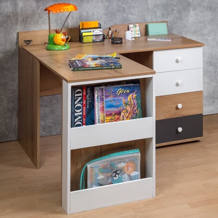 Стол письменный «Лойс 84», с тумбой, 1230×606×744 мм, цвет дуб золотистый/белый/графит