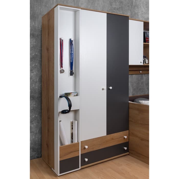 Шкаф – пенал «Лойс 85», 300×400×2113 мм, цвет дуб золотистый/белый/графит