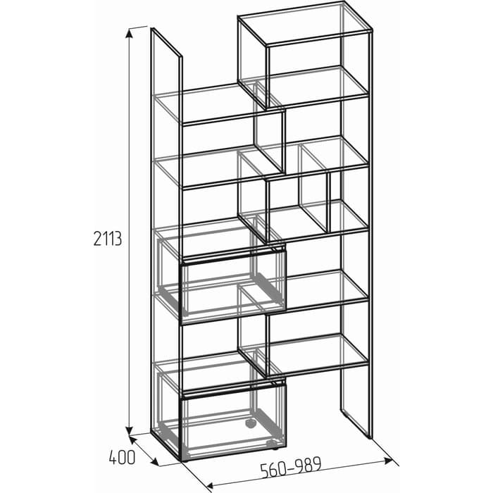 Стеллаж – трансформер «Лойс 95», 560(989)×400×2113 мм, цвет дуб золотистый/белый
