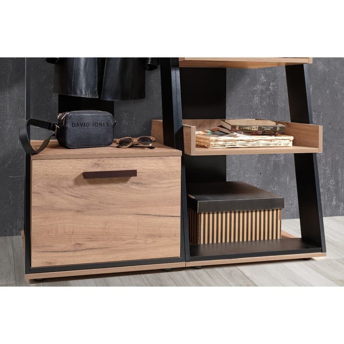 Вешалка напольная в прихожую Nature 77, 556×397×2100 мм, цвет дуб табачный craft/чёрный