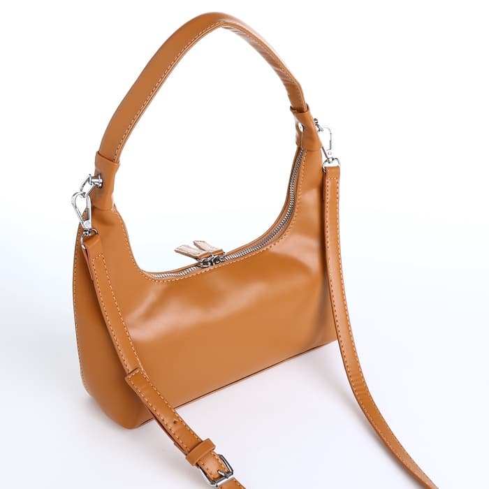 Сумка женская багет на молнии, 26×7×13 см, коричневая