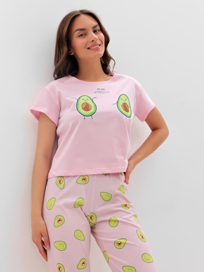 Пижама женская (футболка, брюки) KAFTAN Avocado, размер 48-50, розовая