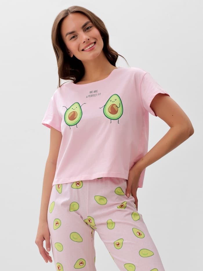 Пижама женская (футболка, брюки) KAFTAN Avocado, размер 48-50, розовая