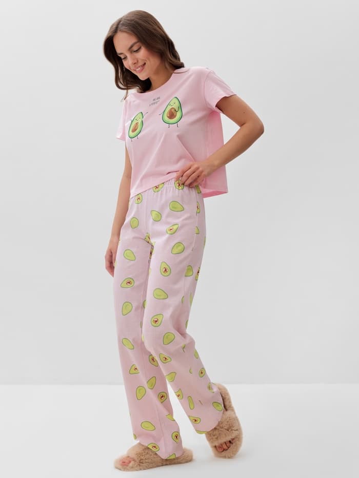 Пижама женская (футболка, брюки) KAFTAN Avocado, размер 48-50, розовая
