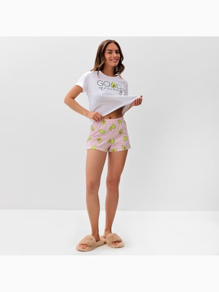Пижама женская (футболка, шорты) KAFTAN Avocado, размер 48-50, белая