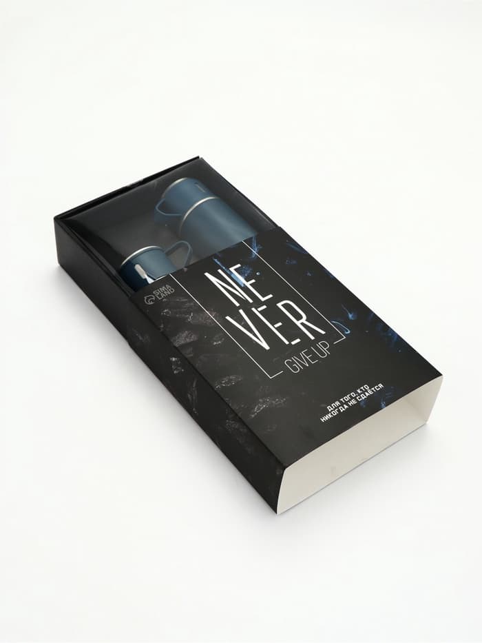 Подарочный набор туристический Never give up, термос 500 мл, кружка 3 шт.