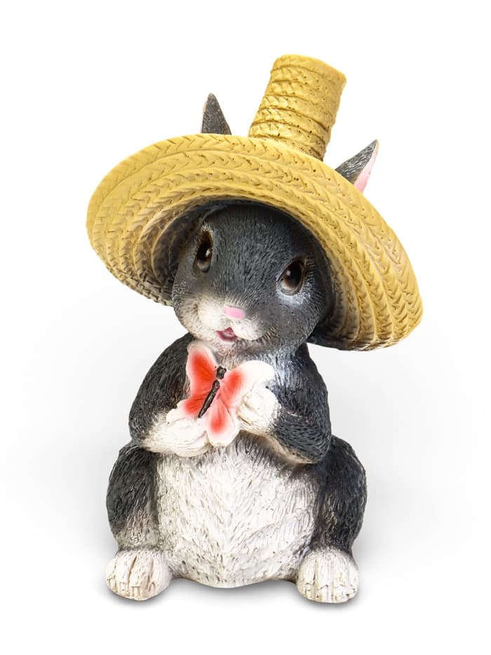 Садовая фигура из полистоуна «Зайка в соломенной шляпе с бабочкой», 19×12×14 см, МИКС